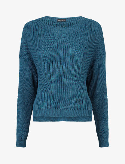 Pull loose à col bateau - Bleu canard - 5