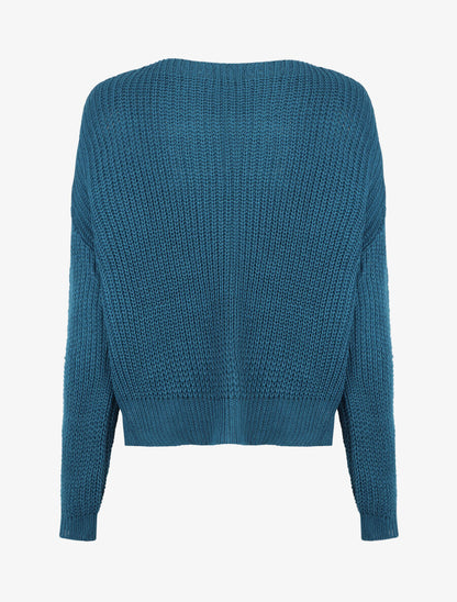 Pull loose à col bateau - Bleu canard - 2