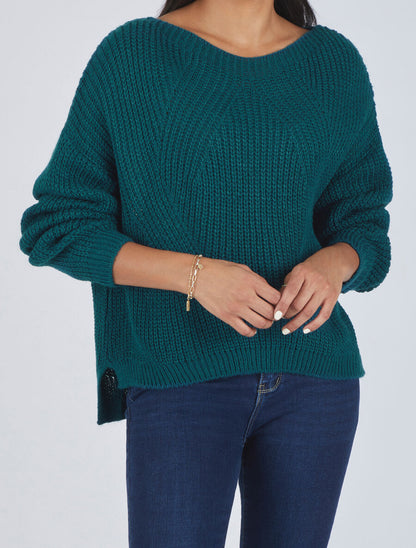 Pull loose à col bateau - Bleu canard - 4
