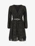 Robe mi-longue cache-coeur à imprimé graphique doré - Noir - 5
