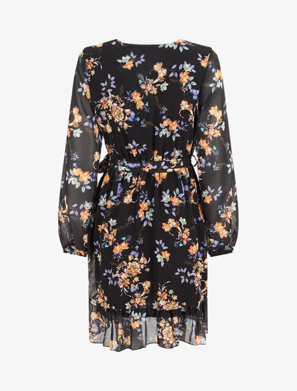Robe à volants imprimé bouquet automnal - Noir - 2