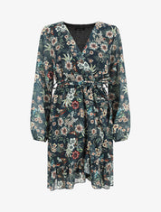 Robe à volants imprimé fleurs baroques - Bleu foncé - 1