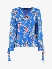 Top col V imprimé fleuri - Bleu - 5