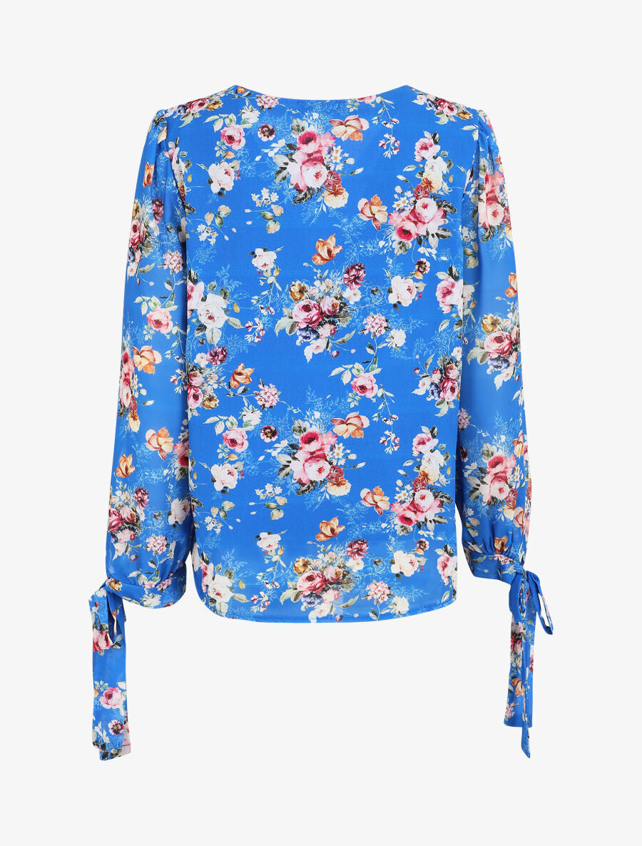 Top col V imprimé fleuri - Bleu - 2