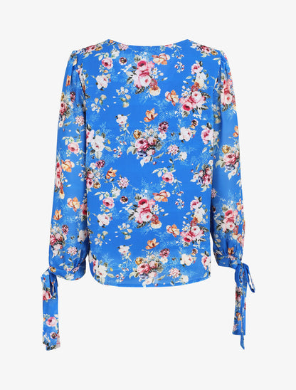 Top col V imprimé fleuri - Bleu - 2