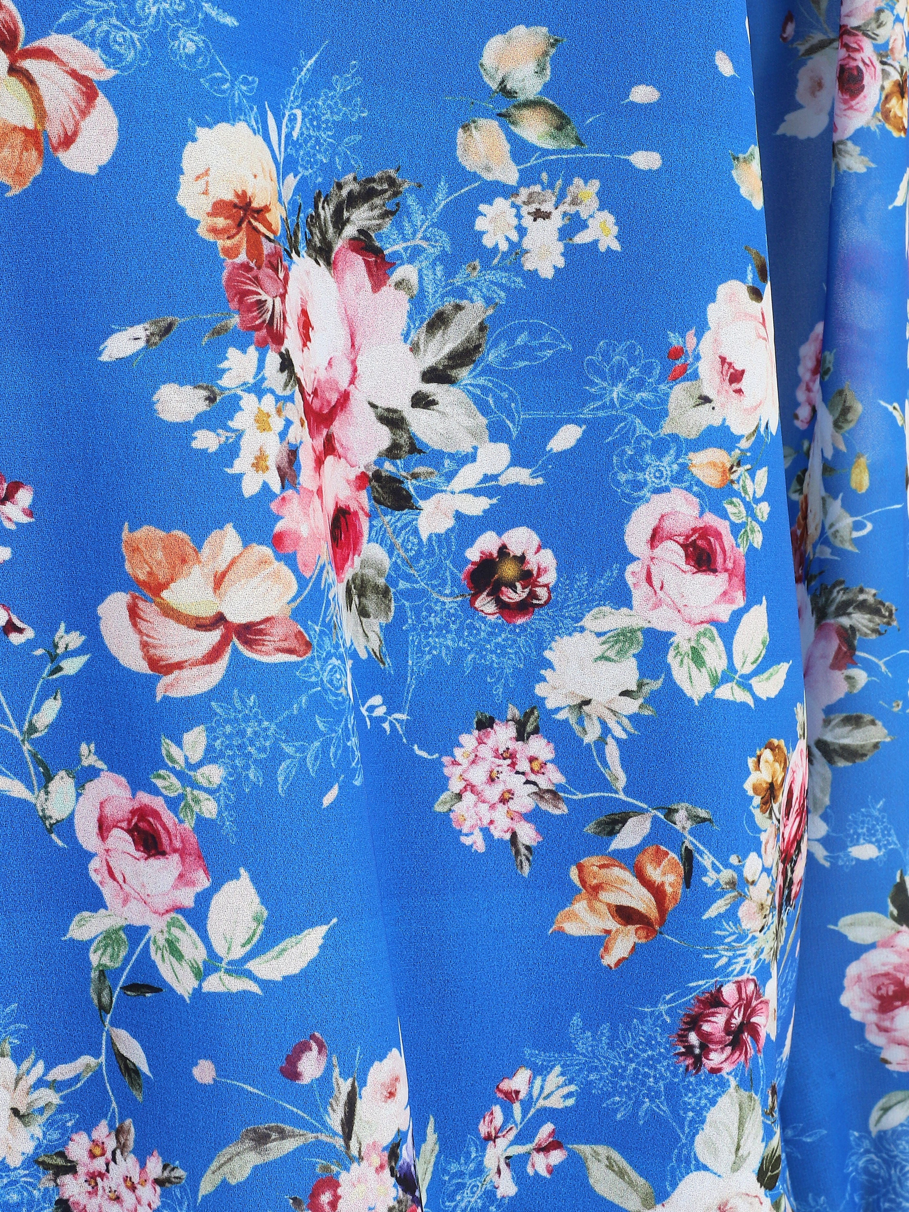 Top col V imprimé fleuri - Bleu - 3