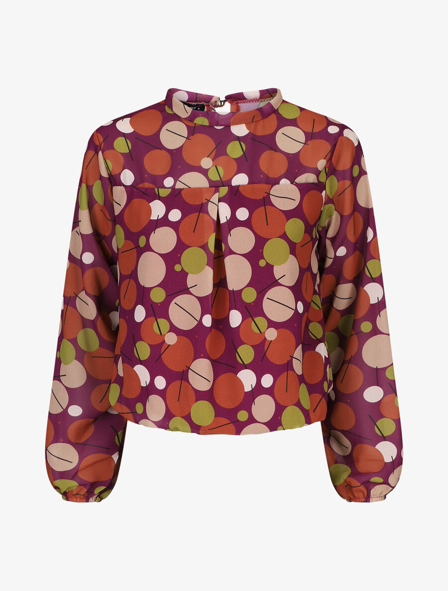 Blouse en voile imprimé rétro - Mauve - 5