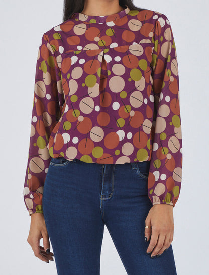 Blouse en voile imprimé rétro - Mauve - 4