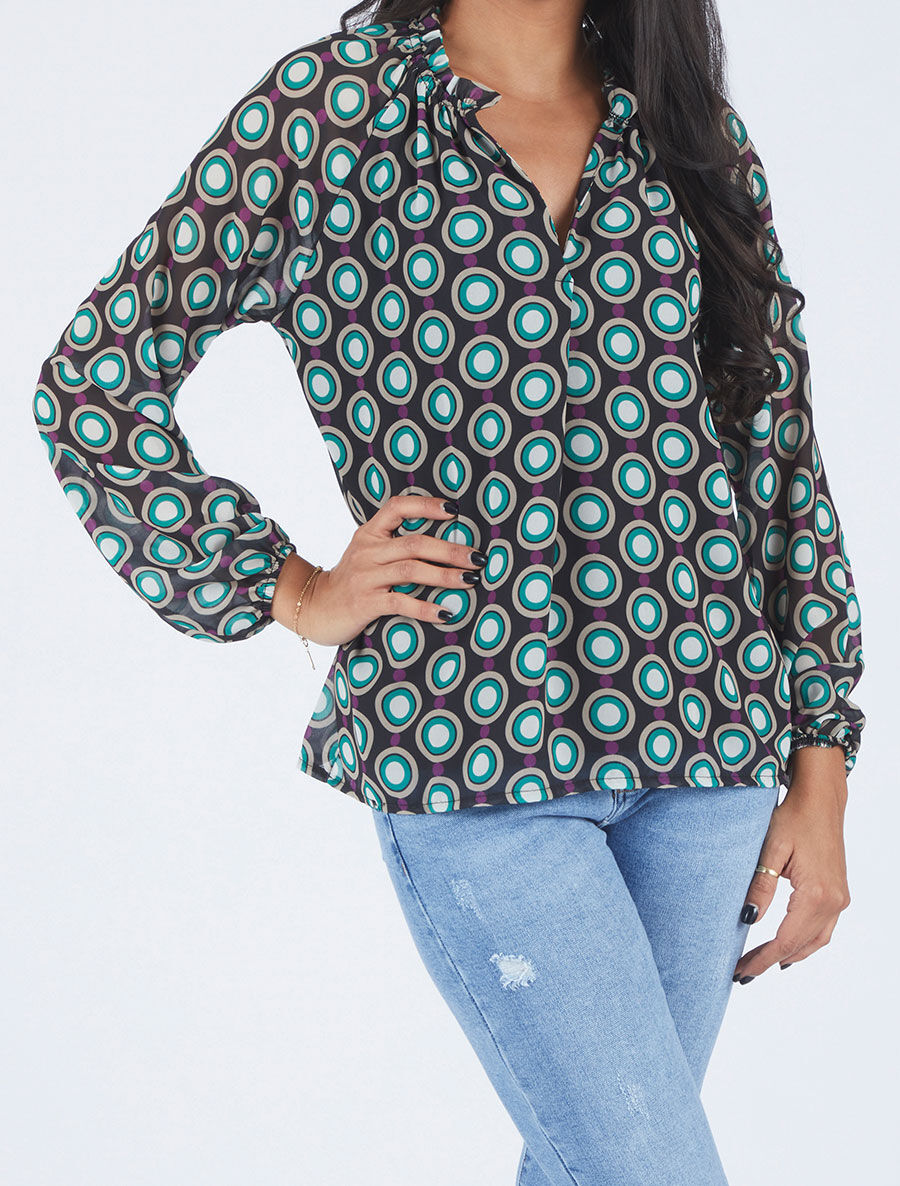 Blouse vaporeuse à imprimé vintage - Noir - 4