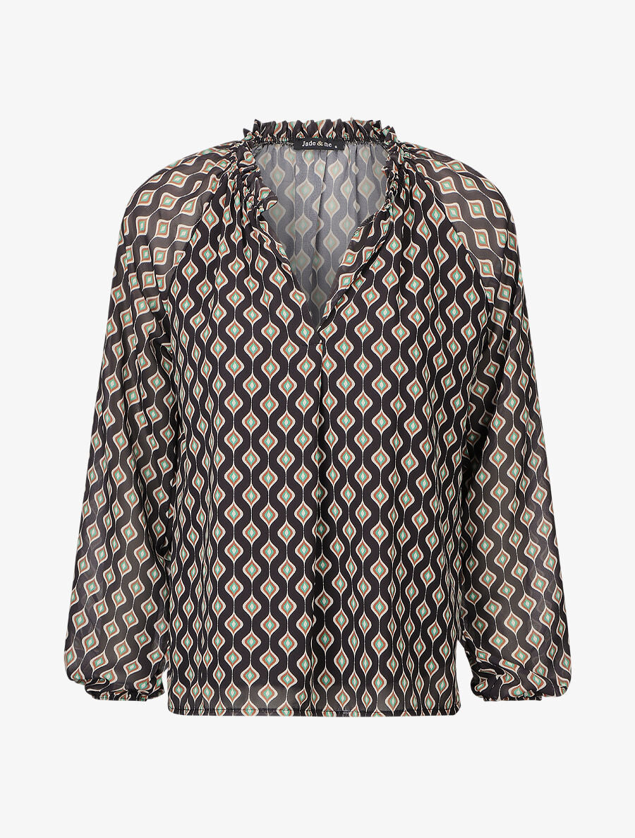 Blouse vaporeuse à imprimé rétro - Noir - 1
