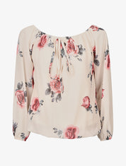 Blouse imprimé grandes fleurs à manches transparentes - Beige - 1
