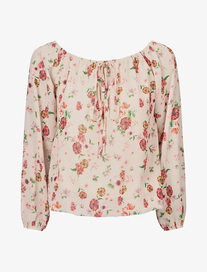 Blouse imprimé fleuri à manches transparentes - Beige - 4