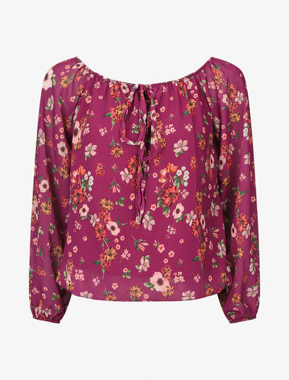 Blouse imprimé fleuri à manches transparentes - Mauve - 1