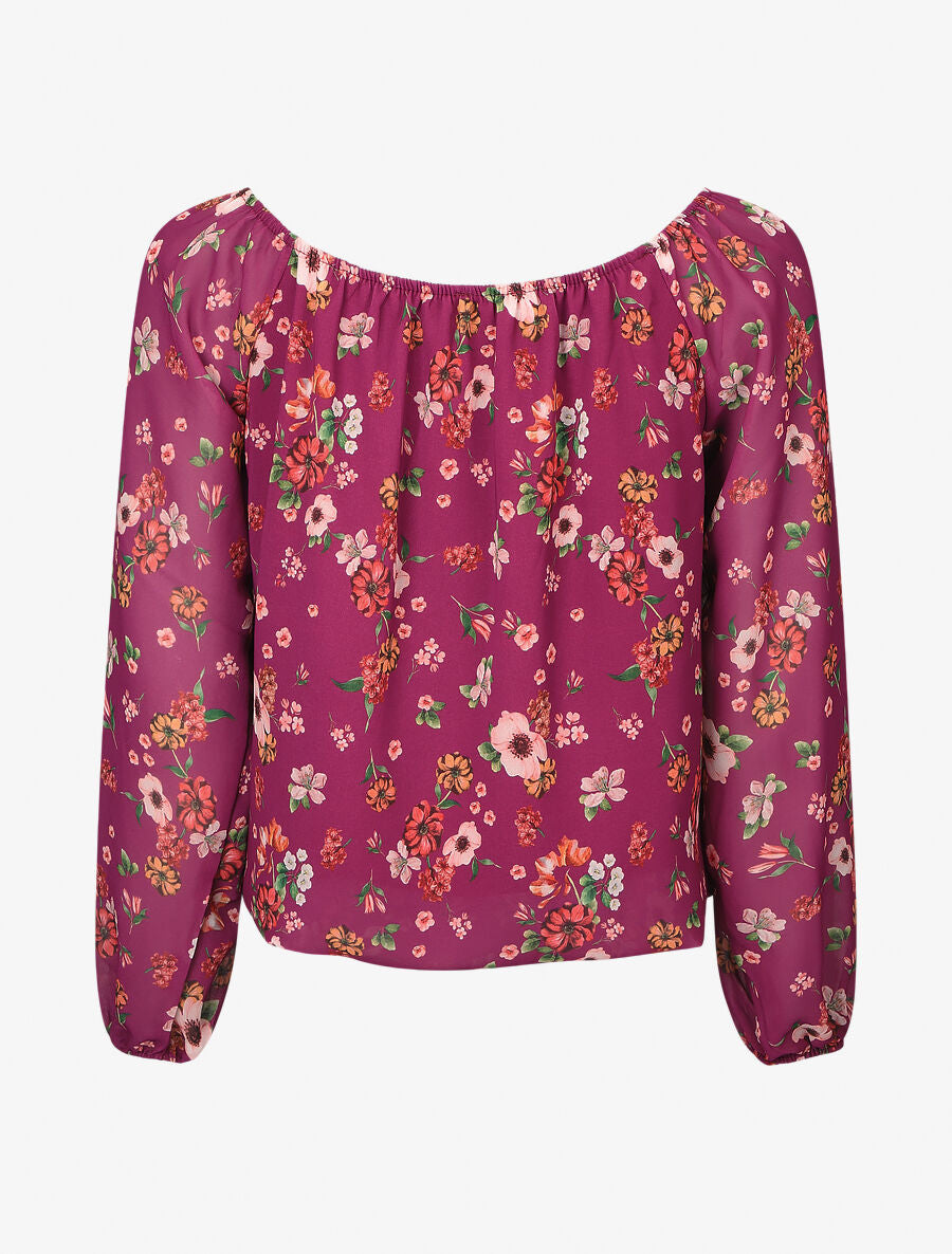 Blouse imprimé fleuri à manches transparentes - Mauve - 2