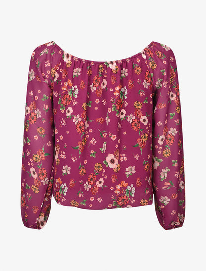 Blouse imprimé fleuri à manches transparentes - Mauve - 2