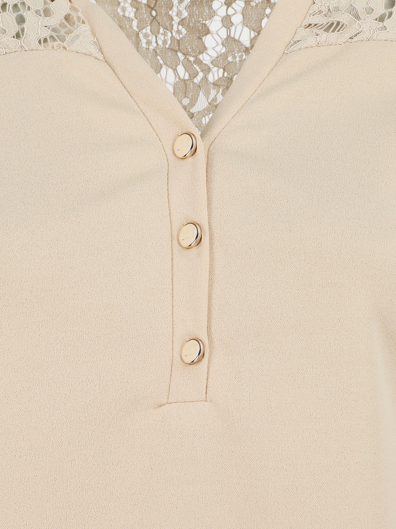 Blouse unie à dentelle - Beige - 3