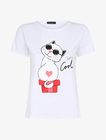 T-shirt à motif chat - Blanc - 1