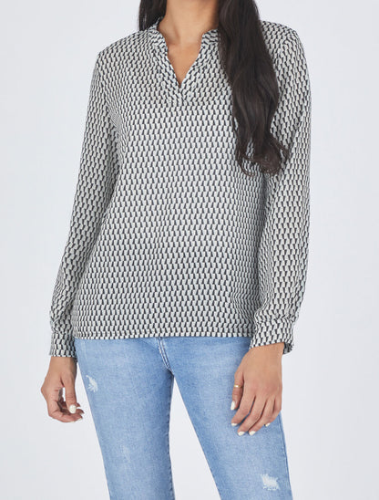Blouse fluide imprimé graphique - Noir - 4