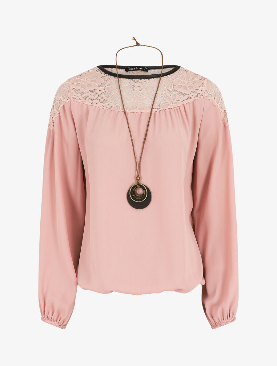 Top fluide à dentelle - Rose - 5