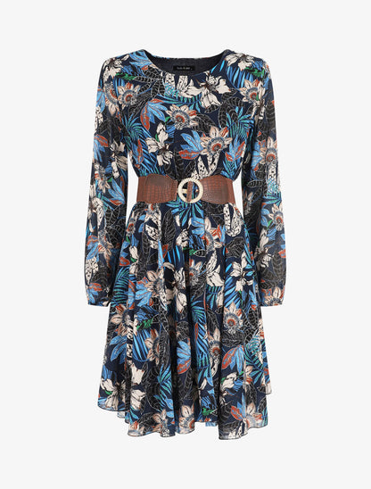 Robe patineuse imprimé orchidées - Marine - 5