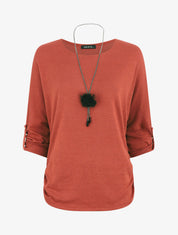 Pull ample uni avec sautoir - Rouille - 1