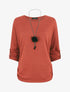 Pull ample uni avec sautoir - Rouille - 1