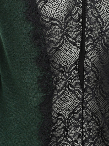 Pull droit à dos en dentelle - Vert bouteille - 3