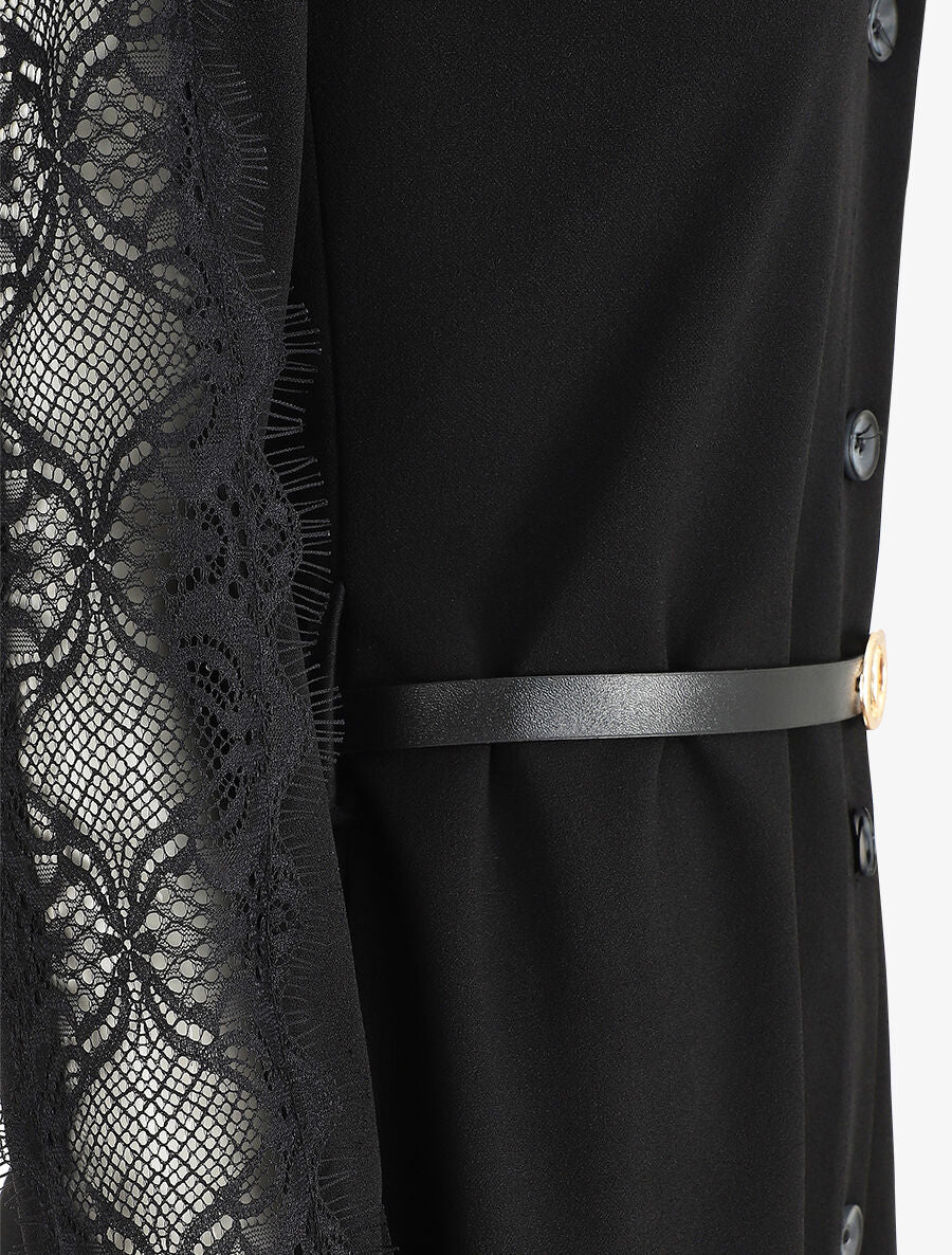 Robe chemise à manches dentelle - Noir - 3