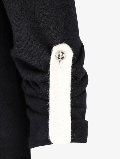 Pull col V contrastant à manches retroussables - Noir - 3