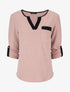 Pull col V contrastant à manches retroussables - Rose - 4