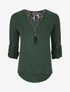 Pull à manches retroussables et dentelle - Vert sapin - 1