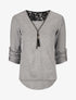 Pull à manches retroussables et dentelle - Gris - 1