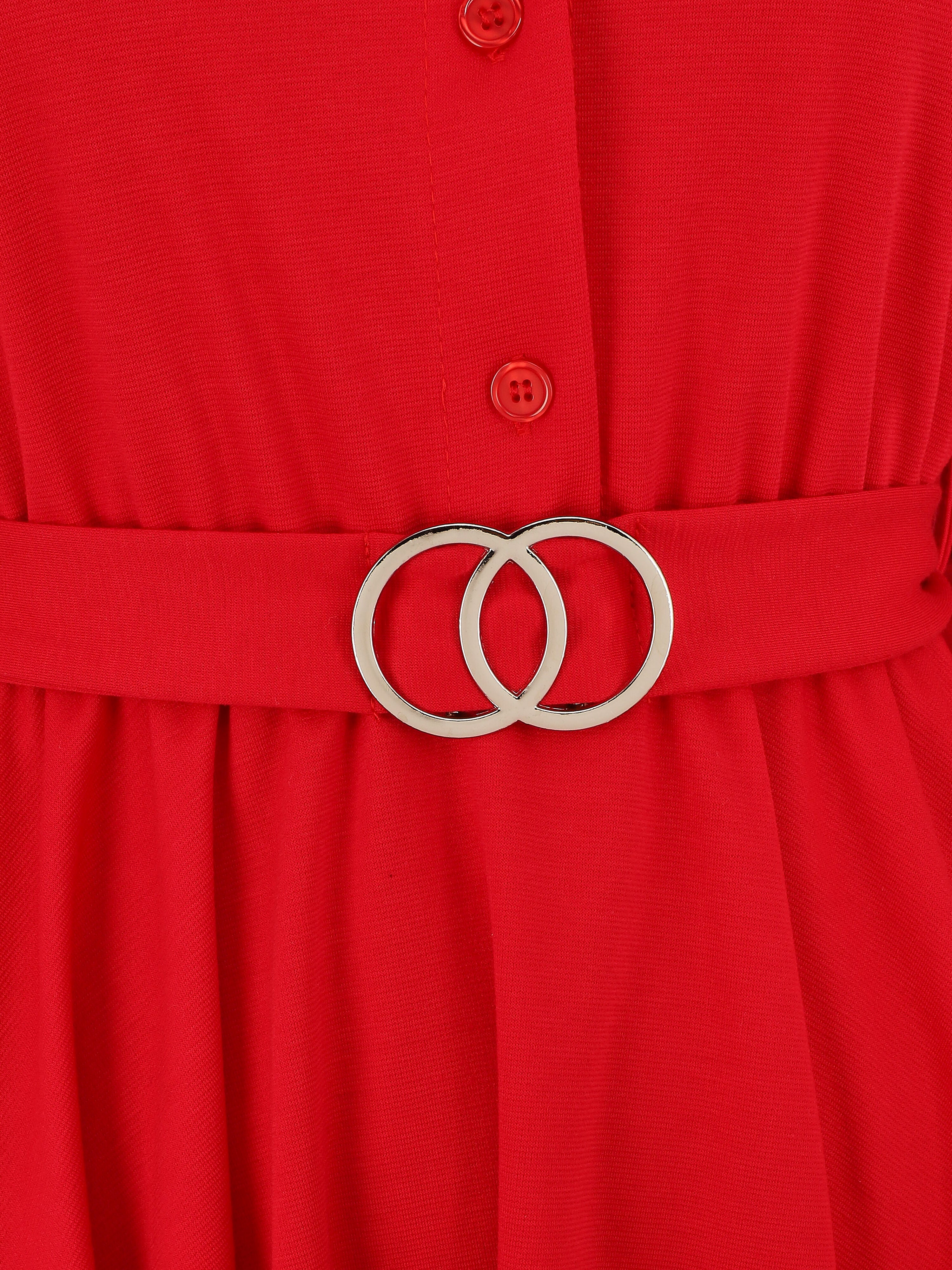 Robe chemise coupe patineuse - Rouge - 3