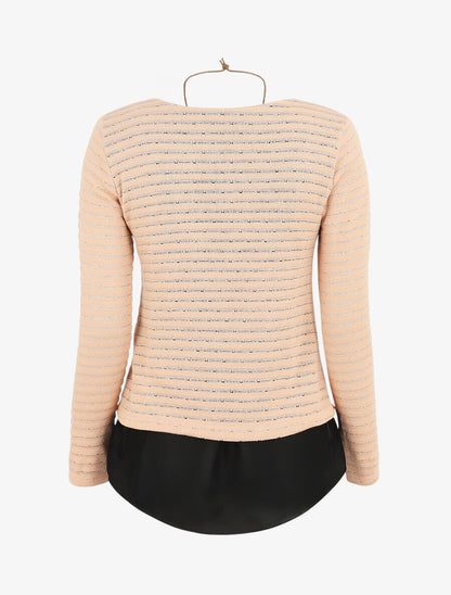 Pull droit rayé à doublure voile - Rose - 2