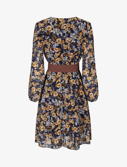 Robe fleuri col cache-coeur - Marine - 2