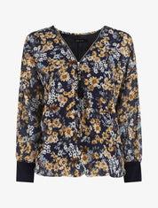 Blouse ample fleuri col zippé - Marine - 1
