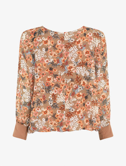 Blouse ample fleuri col zippé - Camel - 2