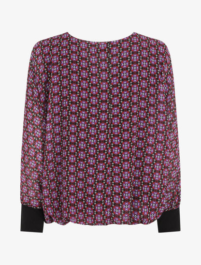 Blouse ample imprimé mosaïque fleurie à col zippé - Violet - 2