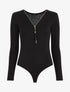 Body en maille uni à col V zippé - Noir - 1