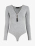 Body en maille uni à col V zippé - Gris - 4