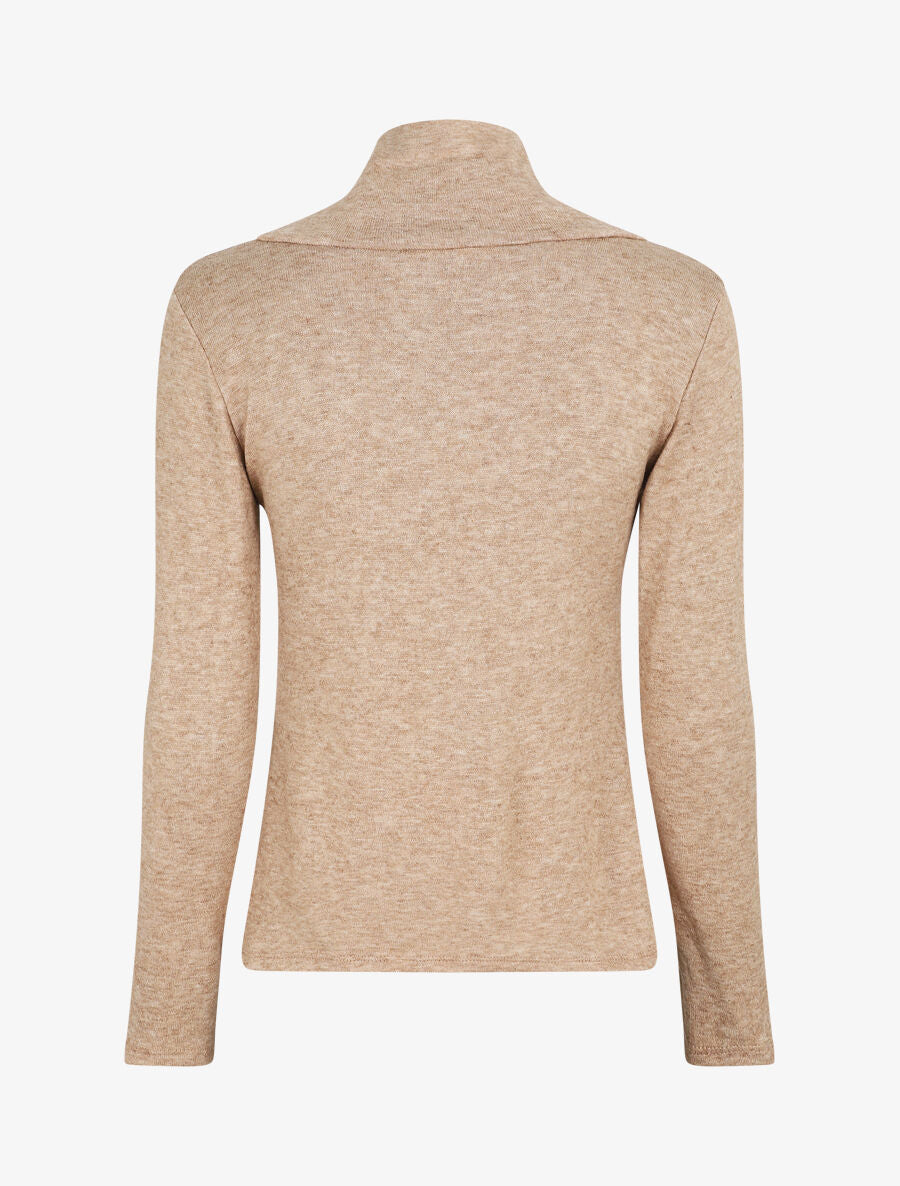 Pull fin à col montant et boutons décoratifs - Beige - 2