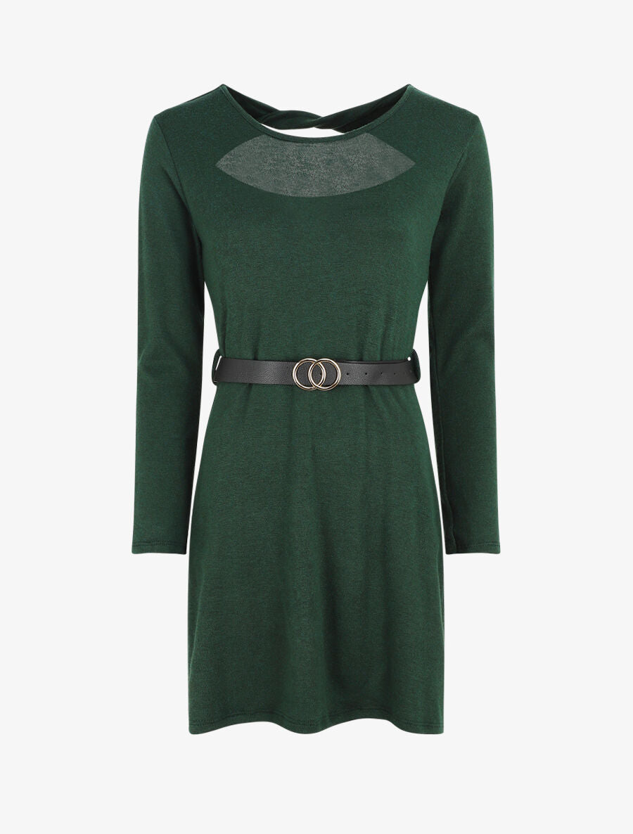 Robe pull courte à dos ajouré - Vert foncé - 1