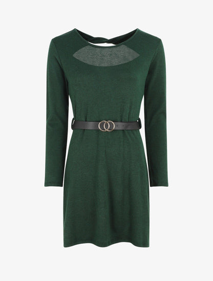 Robe pull courte à dos ajouré - Vert foncé - 1