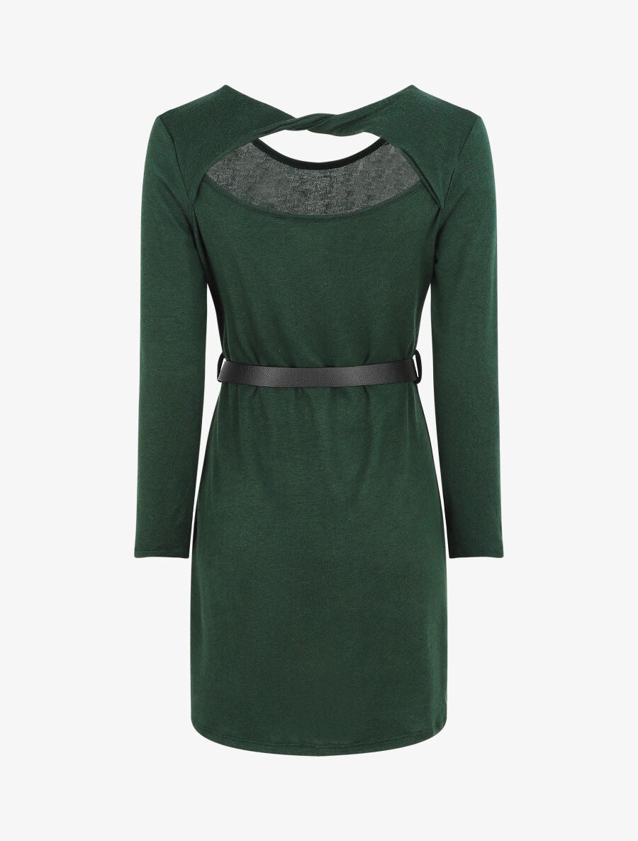 Robe pull courte à dos ajouré - Vert foncé - 2