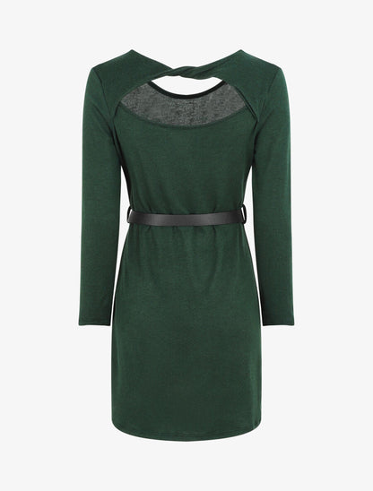Robe pull courte à dos ajouré - Vert foncé - 2