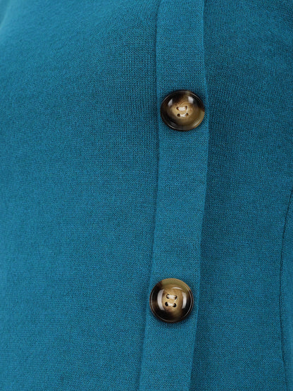 Pull fin à boutons décoratifs - Bleu canard - 3
