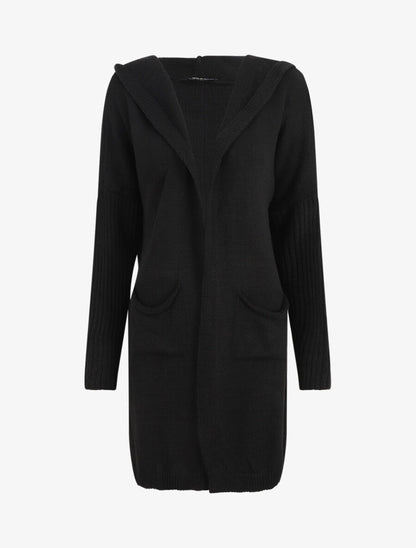 Gilet mi-long à capuche - Noir - 1