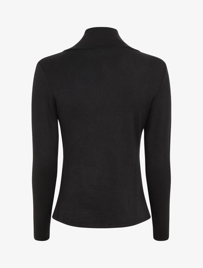 Pull fin à col V fantaisie zippé - Noir - 2