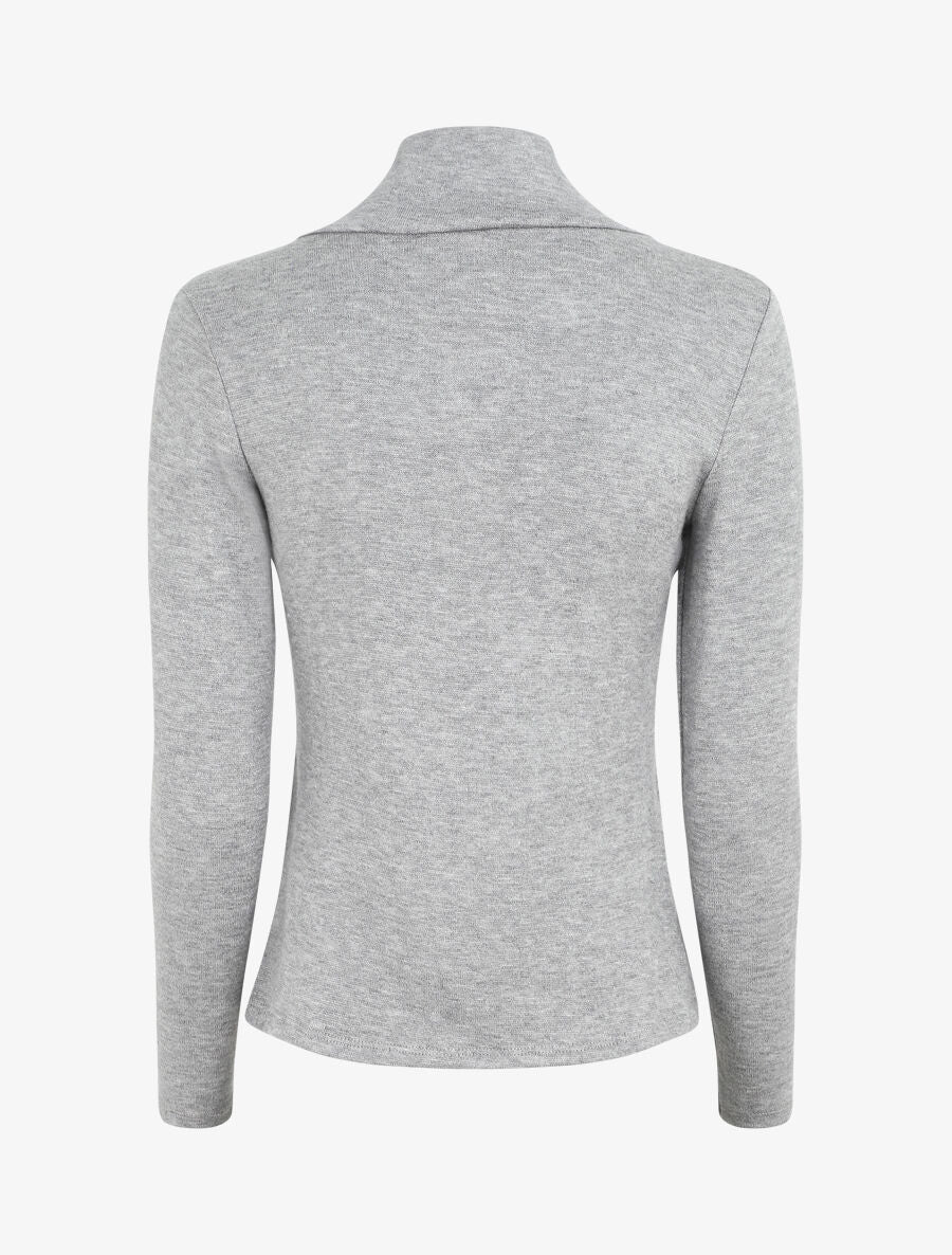 Pull fin à col V fantaisie zippé - Gris - 2