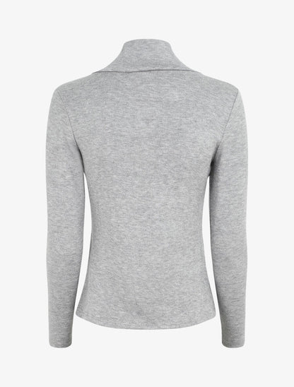 Pull fin à col V fantaisie zippé - Gris - 2
